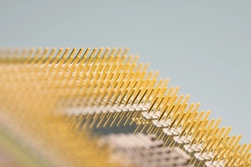 Close-up of gold pins on a circuit board