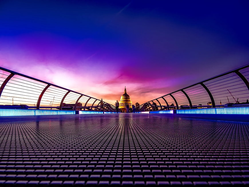 Millennium Bridge London with St Paul's Cathedral at Twilight