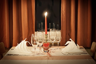 Romantic Candlelit Dinner Table Setting for Two