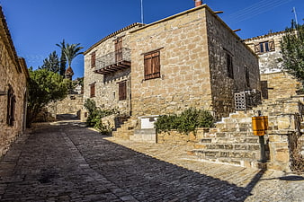 Traditional Stone Village Street in Cyprus