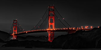 Selective Color Golden Gate Bridge at Night