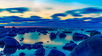 Dramatic Long Exposure Rocky Coastline at Sunset