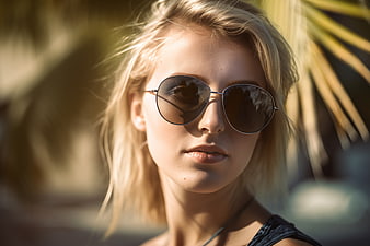Stylish Blonde Woman Wearing Sunglasses in Sunlight