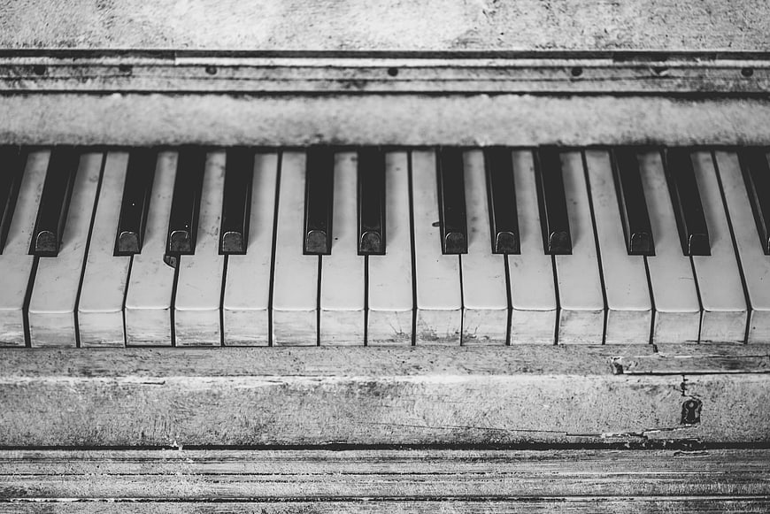 Vintage Black and White Piano Keys Close Up