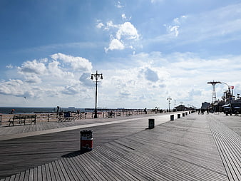Coney Island Boardwalk with Ocean View and Sky