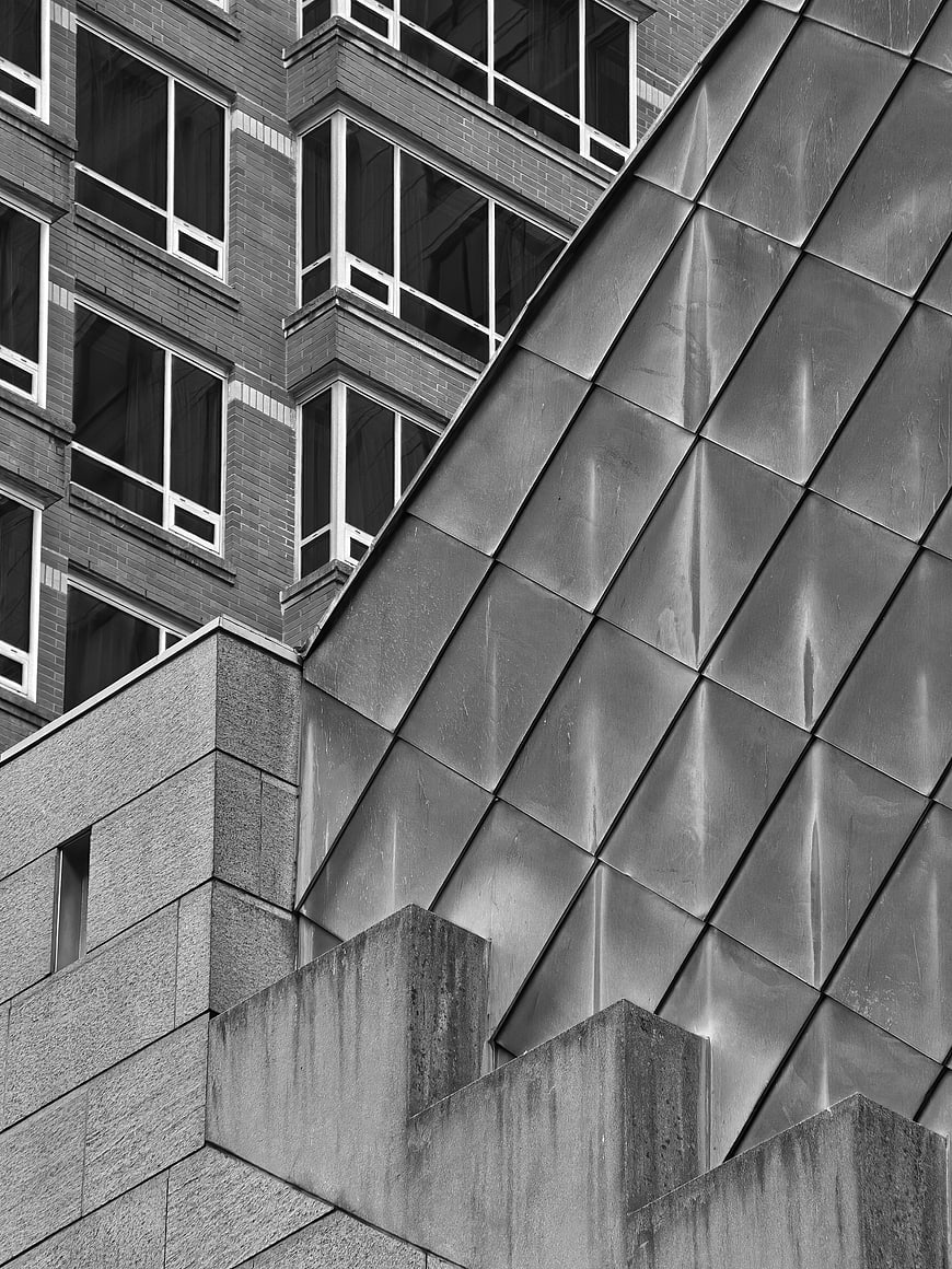 Black and white modern architecture facade with metal panels