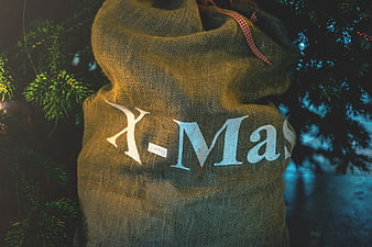 Burlap Christmas Gift Bag with X-Mas Text