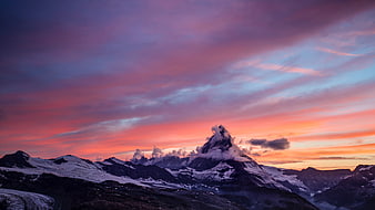 Matterhorn Mountain Peak at Sunset with Pink Clouds