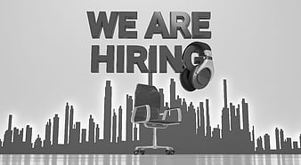 3D We Are Hiring Text With Office Chair And Headphones