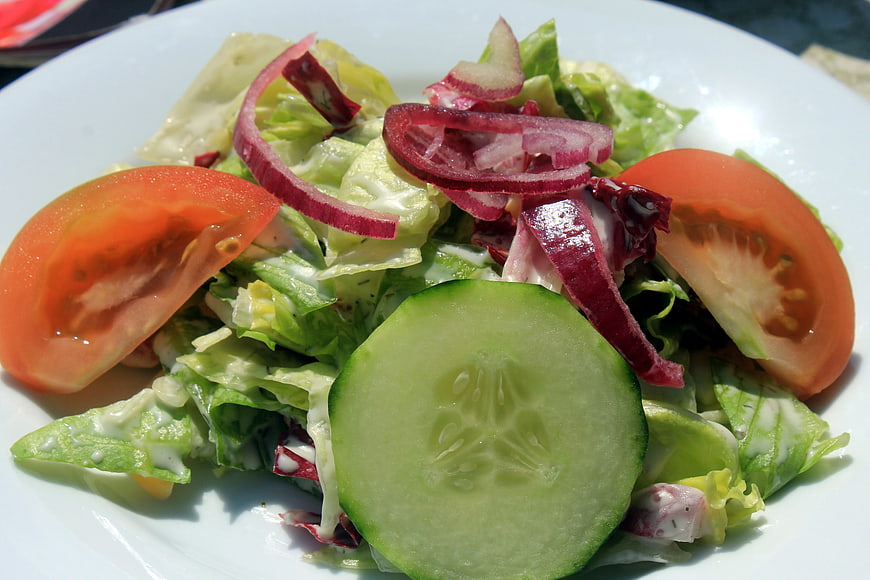Fresh Garden Salad with Tomatoes, Cucumber, and Red Onion
