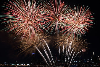 Vibrant Fireworks Display Over Seoul City Skyline At Night