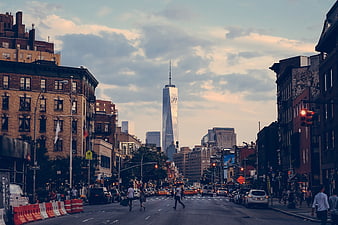 One World Trade Center View from Downtown Manhattan Street