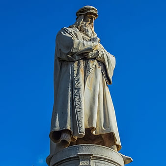 Leonardo da Vinci Statue Sculpture Against Blue Sky