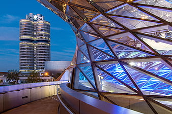 BMW World and Headquarters Architecture in Munich at Blue Hour