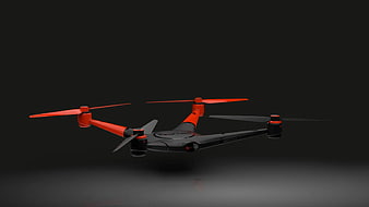 Red and Black Quadcopter Drone on Dark Background