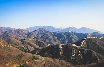 Panoramic View of the Great Wall of China Winding Through Mountains
