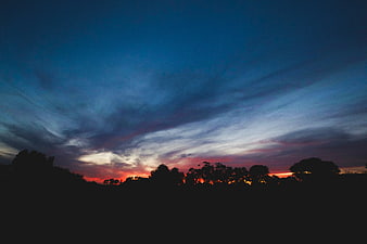 Dramatic Sunset Sky with Silhouetted Trees and Clouds