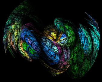 Abstract colorful fractal bird with vibrant wings on black background