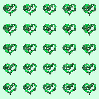 Seamless pattern of green spiral hearts on mint background