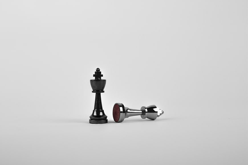 Black and Silver Chess Kings on White Background