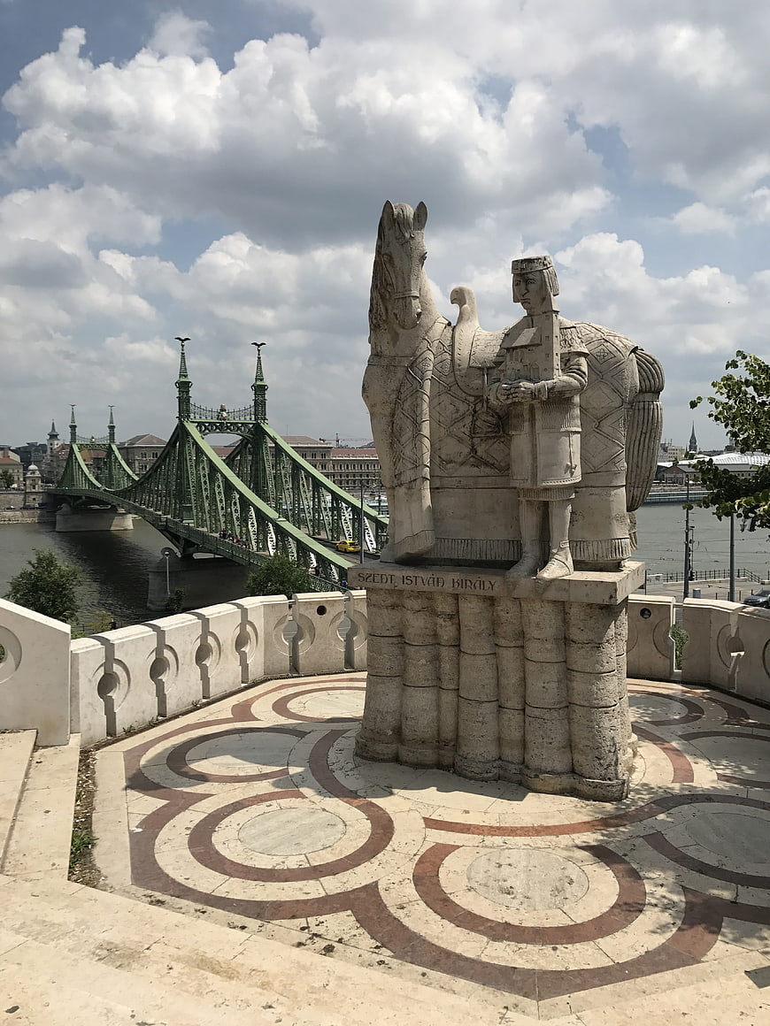 Szent István Monument with Liberty Bridge in Budapest