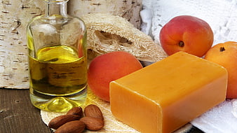 Natural handmade apricot soap with oil and almonds