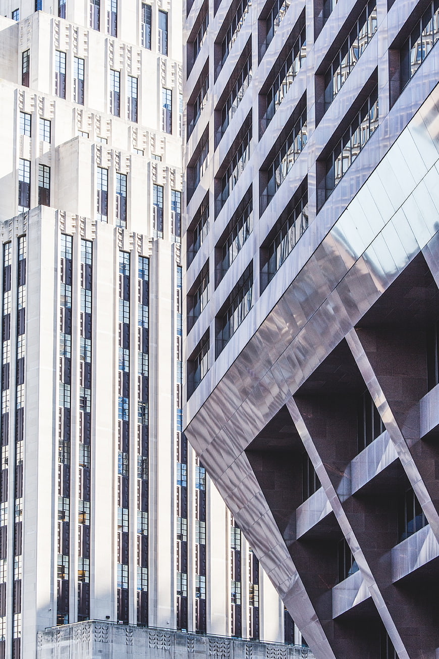 Modern and Art Deco Architecture Contrast in Downtown City