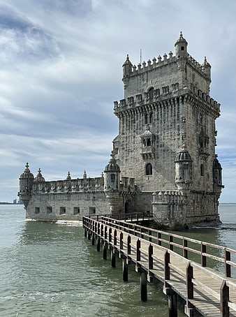 Belém Tower in Lisbon, Portugal with wooden pier