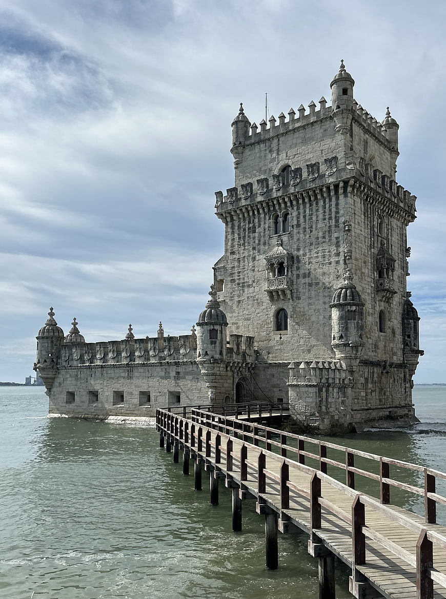 Belém Tower in Lisbon, Portugal with wooden pier