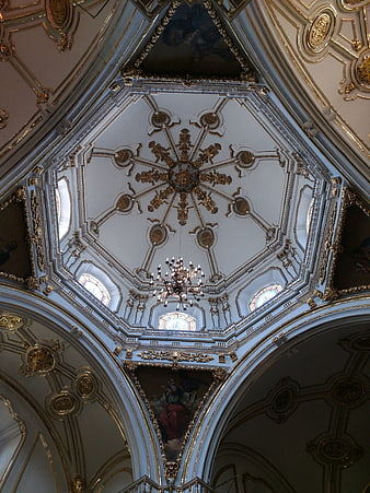 Ornate Baroque Church Dome Interior with Gold Details
