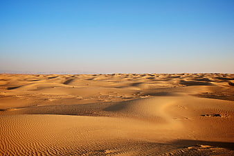 Golden Sand Dunes Under Clear Blue Sky Desert Landscape