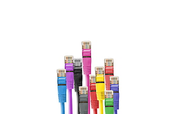 Colorful RJ45 Ethernet Network Cable Connectors on White Background