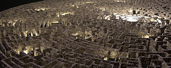3D Rendered Stone Labyrinth Maze With Central Illuminated Exit