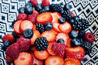 Fresh Mixed Berries on Patterned Ceramic Plate