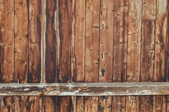 Rustic Wooden Shelf Against Weathered Vertical Plank Wall