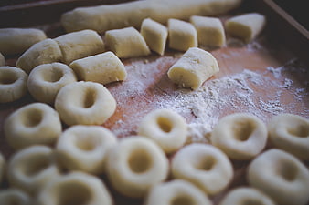 Homemade Silesian dumplings on wooden board