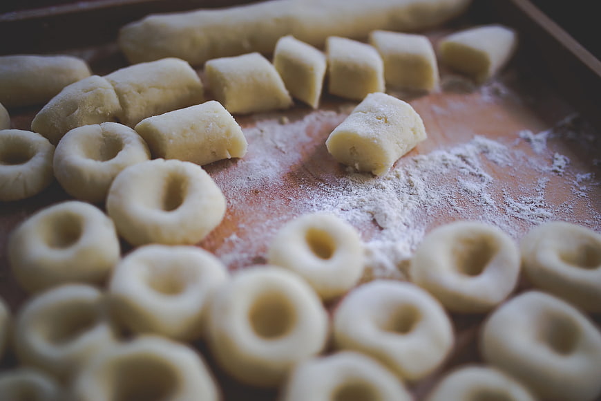 Homemade Silesian dumplings on wooden board