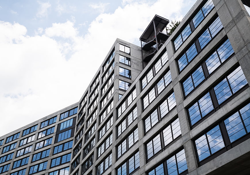 Low Angle View of Modern Concrete Office Building