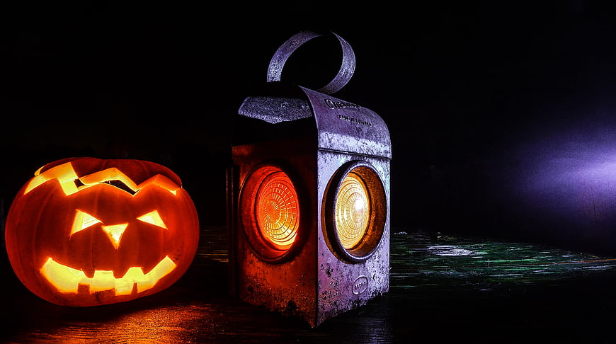 Spooky Halloween Jack O Lantern and Rusty Lantern