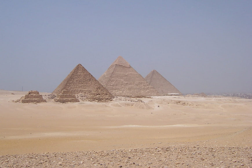 Pyramids of Giza in the Egyptian Desert Landscape
