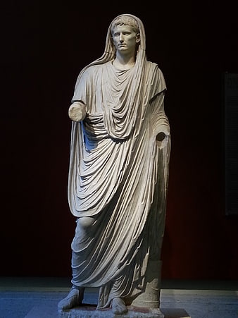 Ancient Roman Marble Statue of Emperor Augustus in Museum