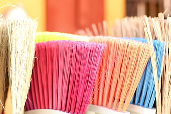 Colorful Broom Bristles Close Up