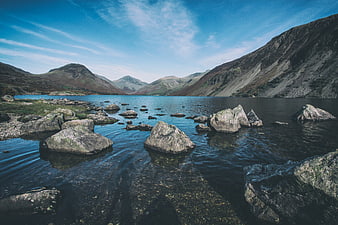 Scenic Lake District Landscape with Rocks and Mountains