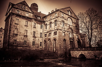 Abandoned Historic Stone Castle With Vintage Sepia Tone