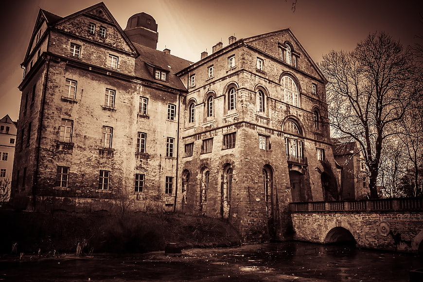 Abandoned Historic Stone Castle With Vintage Sepia Tone