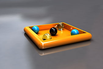 3D Rendered Orange Tray With Colorful Spheres On Gray Background