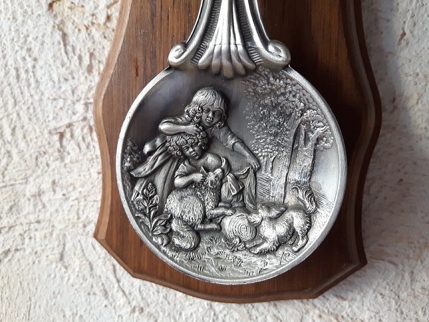 Antique Silver Spoon with Shepherd and Sheep Relief