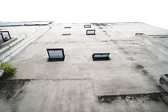 Concrete Roof with Skylights and Weathered Texture