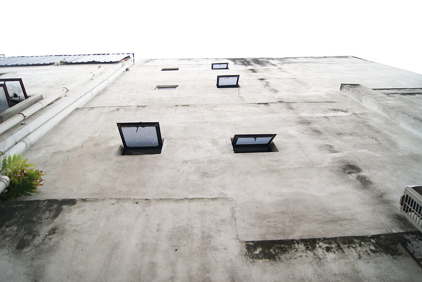 Concrete Roof with Skylights and Weathered Texture