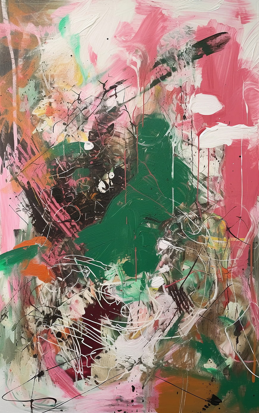 Vibrant Abstract Expressionist Painting with Pink and Green